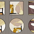 Modern round frame painting decorative painting combination 3d model