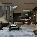 Modern Dark Style Open Plan Living And Dining Room Interior Design With Comfortable Elegant Furnishings