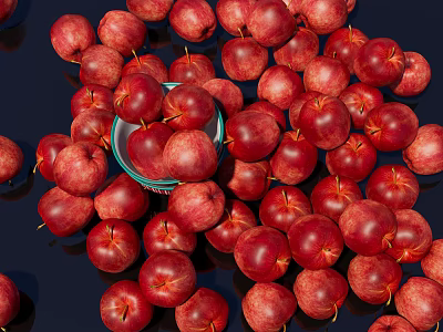 Ripe Fresh Red Apples In Blue Bowl With Scattered On Dark Background 3d model