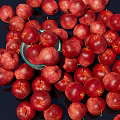 Ripe Fresh Red Apples In Blue Bowl With Scattered On Dark Background