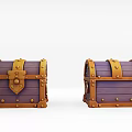 Two Purple Wooden Chests With Golden Metal Decorations And Decorative Locks