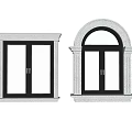 Square And Arch Window Design With White Decorative Frames And Glass Panels 3d model