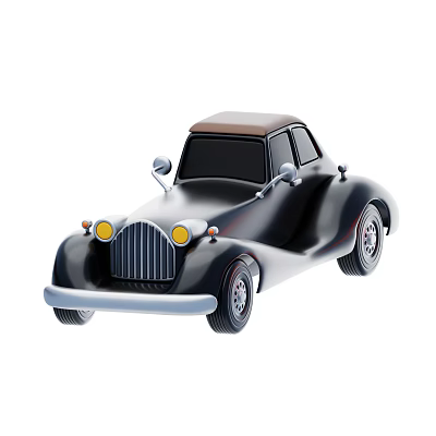 Stylish Vintage Car With Black Body Brown Roof Yellow Headlights And Vertical Grille 3d model