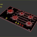 Modern Kitchen Gas Hob Appliance With Multiple Burners Control Knobs And Black Glass Surface 3d model