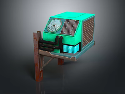Turquoise Electronic Device With Circular Fan Heat Sink And Metal Stand 3d model