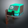Turquoise Electronic Device With Circular Fan Heat Sink And Metal Stand