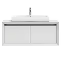 Modern Bathroom Vanity With White Rectangular Basin And Wall Mounted Shiny Cabinet Doors 3d model