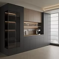 Modern Sideboard Design With Wooden Cabinets Glass Doors And LED Lighting