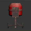Red Concrete Mixer With Metal Frame Wheels And Storage Box Design