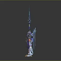 Mechanical Robot Character With Winged Design Blue Purple Armor And Weapon Details