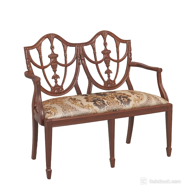 Classic Two Seater Sofa With Carved Wooden Frame And Ornate Fabric Upholstery 3d model 