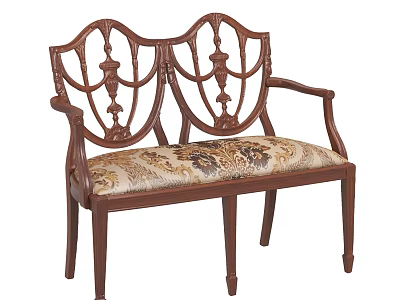 Classic Two Seater Sofa With Carved Wooden Frame And Ornate Fabric Upholstery 3d model