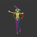 Anime Character With Rabbit Ears Purple Hair Black Bodysuit Gray Stockings And Pink Heels