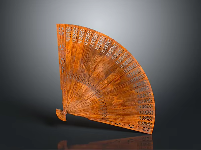 Wooden Fan Sculpture Carving With Intricate Openwork Patterns And Artistic Design 3d model