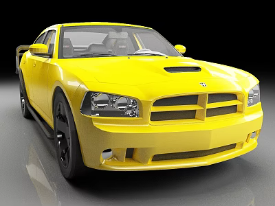 Shiny Yellow Muscle Car With Bold Body Lines Sporty Front Grille And Black Wheels 3d model