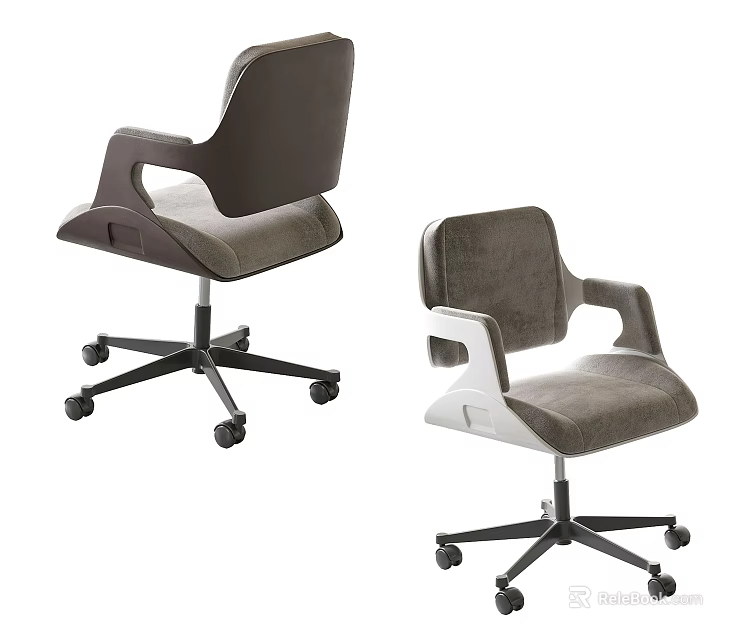 Ergonomic Modern Office Chair With Soft Gray Velvet Upholstery Adjustable Armrests And Swivel Casters 3d model 