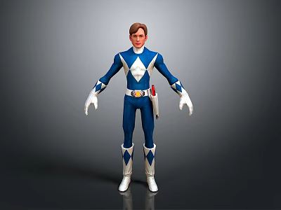 Man Wearing Blue and White Tight Suit With Red Belt White Gloves Diamond Boots 3d model