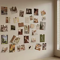 Creative Interior Collage Wall With Various Photos Cards And Decorative Prints 3d model