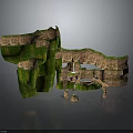 Decorative Green And Brown Striped Structure With Layered Platforms And Base Stones