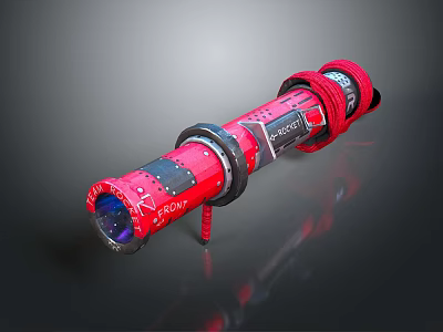 Red Tubular Weapon With Black Components And Red Rope Design Details 3d model