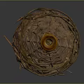 Traditional Handwoven Basket With Cylindrical Shape Natural Woven Texture And Wooden Rim