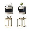 Modern Luxurious Bedside Tables With Gold Metal Frame Round Top And Drawer Detail