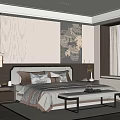 Elegant Modern Bedroom Interior With Large Bed Pillows Decorative Artwork Bench And Window Blinds