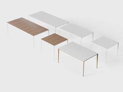 Modern Outdoor Tables With Wooden And White Tabletops And Metal Frames 3d model
