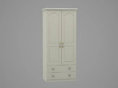 White Double Door Wardrobe With Decorative Panels Bottom Drawers And Metal Handles 3d model