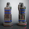 Tactical Futuristic Weapon Device With Blue Straps Gray Body Red Glowing Base And Top Wires