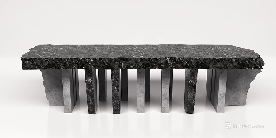 Modern Dining Table With Black Marble Top And Sleek Metal Legs Design 3d model 