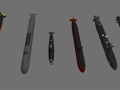 Collection of Military Submarines in Various Colors and Different Designs 3d model