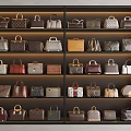 Bags Display Collection With Various Styles Colors Neatly Arranged On Shelves