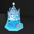 Winter Themed Photo Spot With Blue Ice Castle Star Snowman Snowflakes And Pine Trees