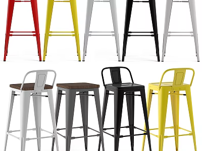 Modern Bar Stools With Various Colors Metal Frames And Stylish Designs For Home 3d model