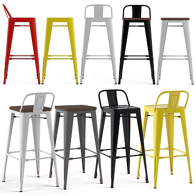 Modern Bar Stools With Various Colors Metal Frames And Stylish Designs For Home 3d model