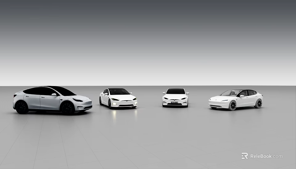 White Cars Lineup Featuring Different Models In Modern Minimalist Setting 3d model 