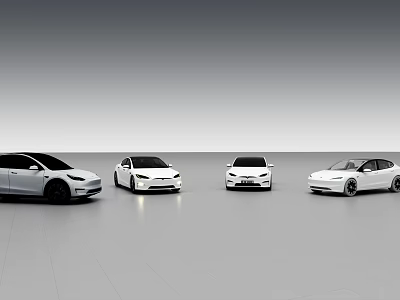 White Cars Lineup Featuring Different Models In Modern Minimalist Setting 3d model