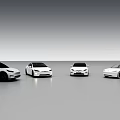 White Cars Lineup Featuring Different Models In Modern Minimalist Setting 3d model