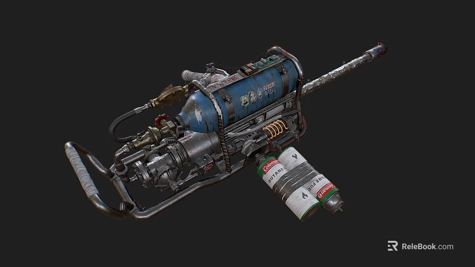 Pneumatic Weapon With Blue Gas Tank Metal Structure Long Rod And Cylinder 3d model 