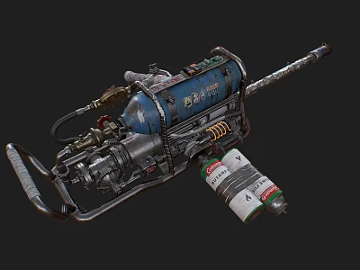 Pneumatic Weapon With Blue Gas Tank Metal Structure Long Rod And Cylinder 3d model