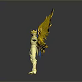 Yellow Winged Angelic Toy Figure With Open Arms And Shiny Armor