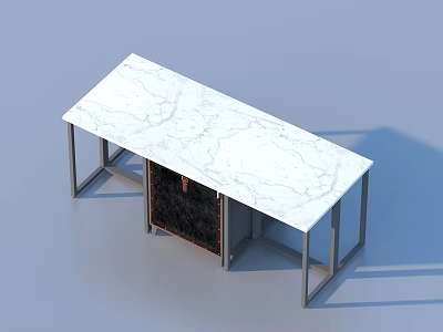 White Marble Table With Metal Frame And Black Storage Compartment Design 3d model