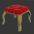 Wooden Stool With Red Padded Seat Curved Legs And Rivet Details Design