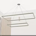 Modern Double Rectangular Frame Chandelier In Neutral Tone For Living Room Interior 3d model