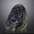 Natural Amethyst Geode Stone With Purple Crystals And Green Outer Layer