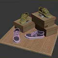Grey Casual Sneakers Displayed On Stacked Cardboard Boxes For Home Use