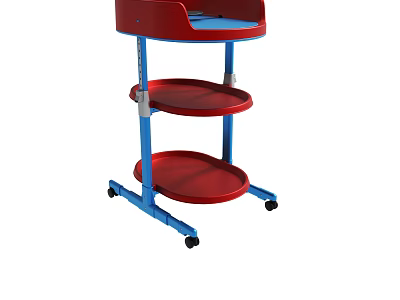 Red And Blue Three Tier Rolling Cart With Storage Shelves And Mobile Wheels 3d model
