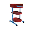 Red And Blue Three Tier Rolling Cart With Storage Shelves And Mobile Wheels