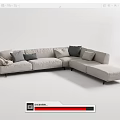 Modern Light Gray Sectional Sofa With Mixed Color Cushions And Throw Blanket 3d model